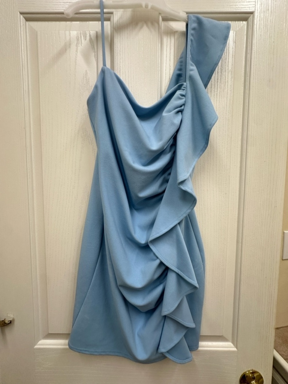 Light Blue body con dress with ruffle size large